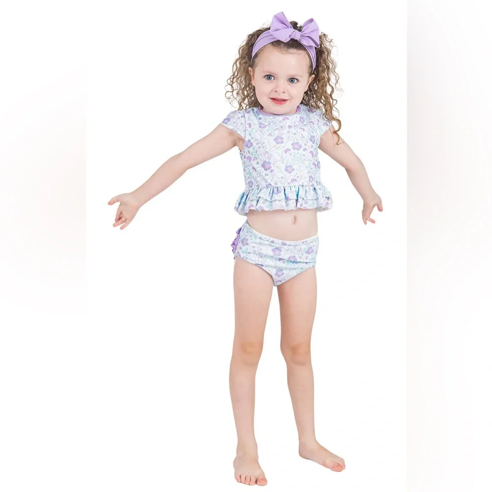 Ruffle Butts Blue & Purple Floral Bikini 12-18 Months